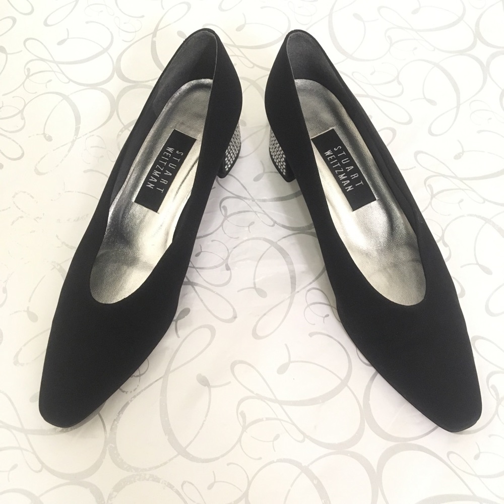 Stuart Weitzman | Satin Low Block Crystal Heel 8aa - image 2